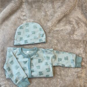 Baby Blue bunny Patterned Outfit with Hat